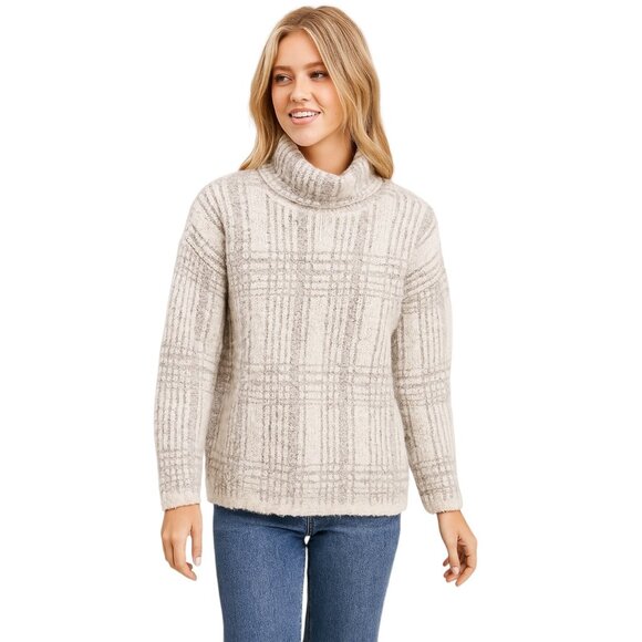 Sundance Plaid Wool Blend Turtleneck Chunky Sweater Gray Size S Coastal Bohemian - Picture 1 of 12